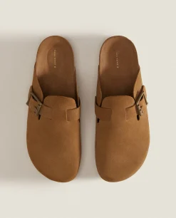 ZARA Home Leather Clogs With Buckle