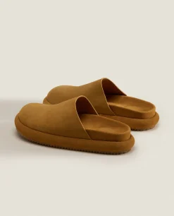 ZARA Home Leather Mule Slippers With Sole Detail