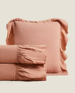 ZARA Home Linen Ruffle Bedspread