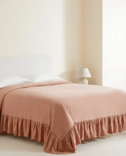ZARA Home Linen Ruffle Bedspread