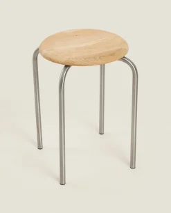 ZARA Home Oak And Steel Stool