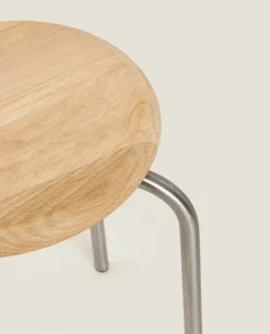 ZARA Home Oak And Steel Stool