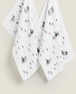 ZARA Home Pack Of Cotton Cloths With Skiers