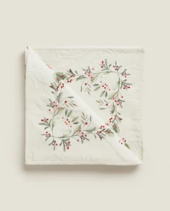 ZARA Home Pack Of Jacquard Cotton Napkins With Christmas Holly