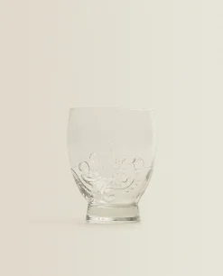 ZARA Home Raised Floral Design Glass Tumbler