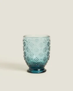 ZARA Home Raised Floral Design Glass Tumbler