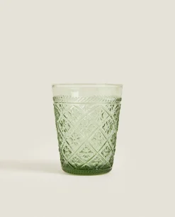 ZARA Home Raised Floral Design Glass Tumbler