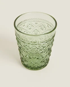 ZARA Home Raised Floral Design Glass Tumbler