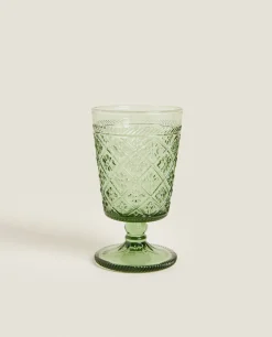 ZARA Home Raised Floral Design Wine Glass
