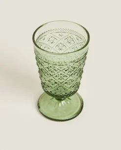 ZARA Home Raised Floral Design Wine Glass