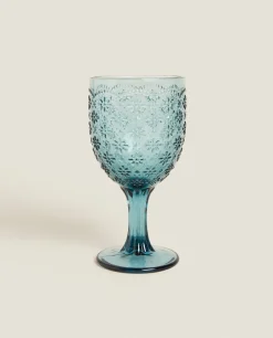 ZARA Home Raised Floral Design Wine Glass
