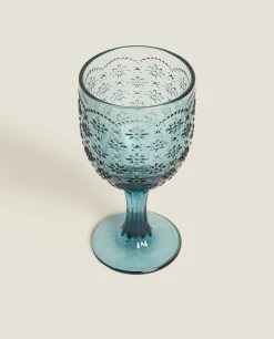 ZARA Home Raised Floral Design Wine Glass