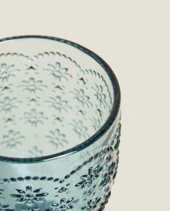 ZARA Home Raised Floral Design Wine Glass