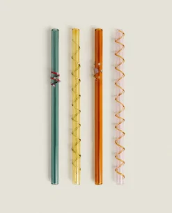 ZARA Home Set Of Borosilicate Glass Straws