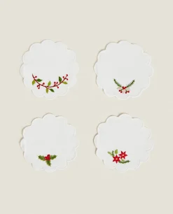 ZARA Home Set Of Embroidered Christmas Coasters