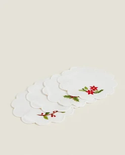 ZARA Home Set Of Embroidered Christmas Coasters