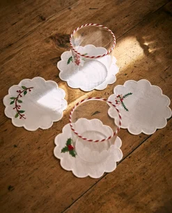 ZARA Home Set Of Embroidered Christmas Coasters