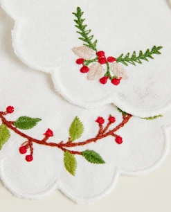 ZARA Home Set Of Embroidered Christmas Coasters
