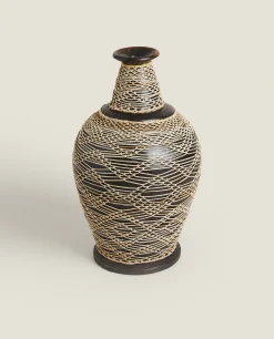 ZARA Home Terracotta And Rattan Vase