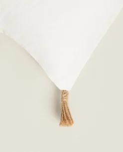 ZARA Home Throw Pillow Cover With Jute Tassels