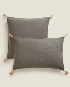 ZARA Home Throw Pillow Cover With Jute Tassels