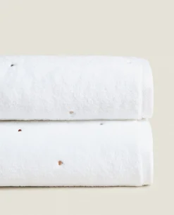 ZARA Home Towel With Embroidered Hearts