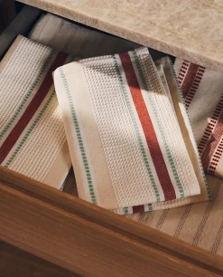 ZARA Home Waffle-Knit Cotton Kitchen Towel With Stripes (Pack Of 2)