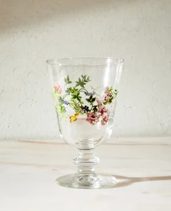 ZARA Home Wine Glass With Floral Silk Screen