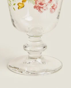 ZARA Home Wine Glass With Floral Silk Screen