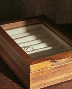 ZARA Home Wood And Linen Jewelry Box