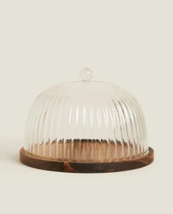 ZARA Home Wooden And Glass Cake Plate