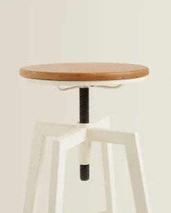 ZARA Home Wooden And Metal Swivel Stool