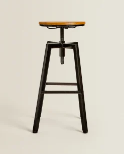 ZARA Home Wooden And Metal Swivel Stool