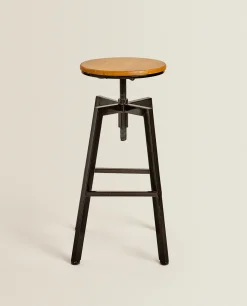 ZARA Home Wooden And Metal Swivel Stool