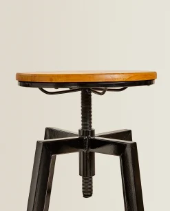 ZARA Home Wooden And Metal Swivel Stool
